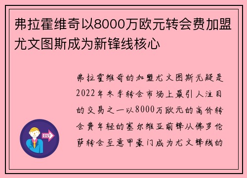 弗拉霍维奇以8000万欧元转会费加盟尤文图斯成为新锋线核心 弗拉霍维奇以8000万欧元转会费加盟尤文图斯成为新锋线核心